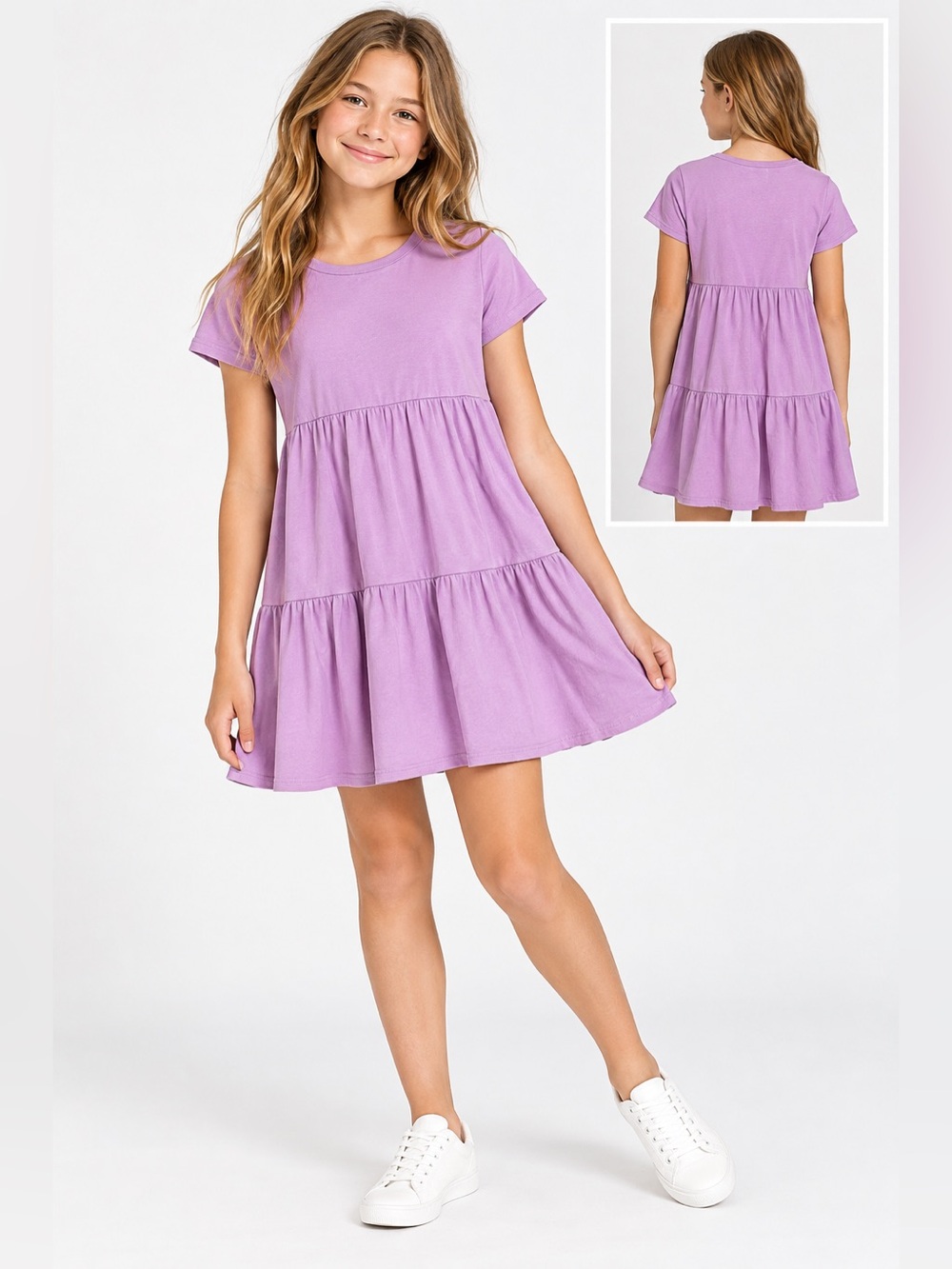 Derek Heart Girls Purple Tiered T-Shirt Dress Size 10/12